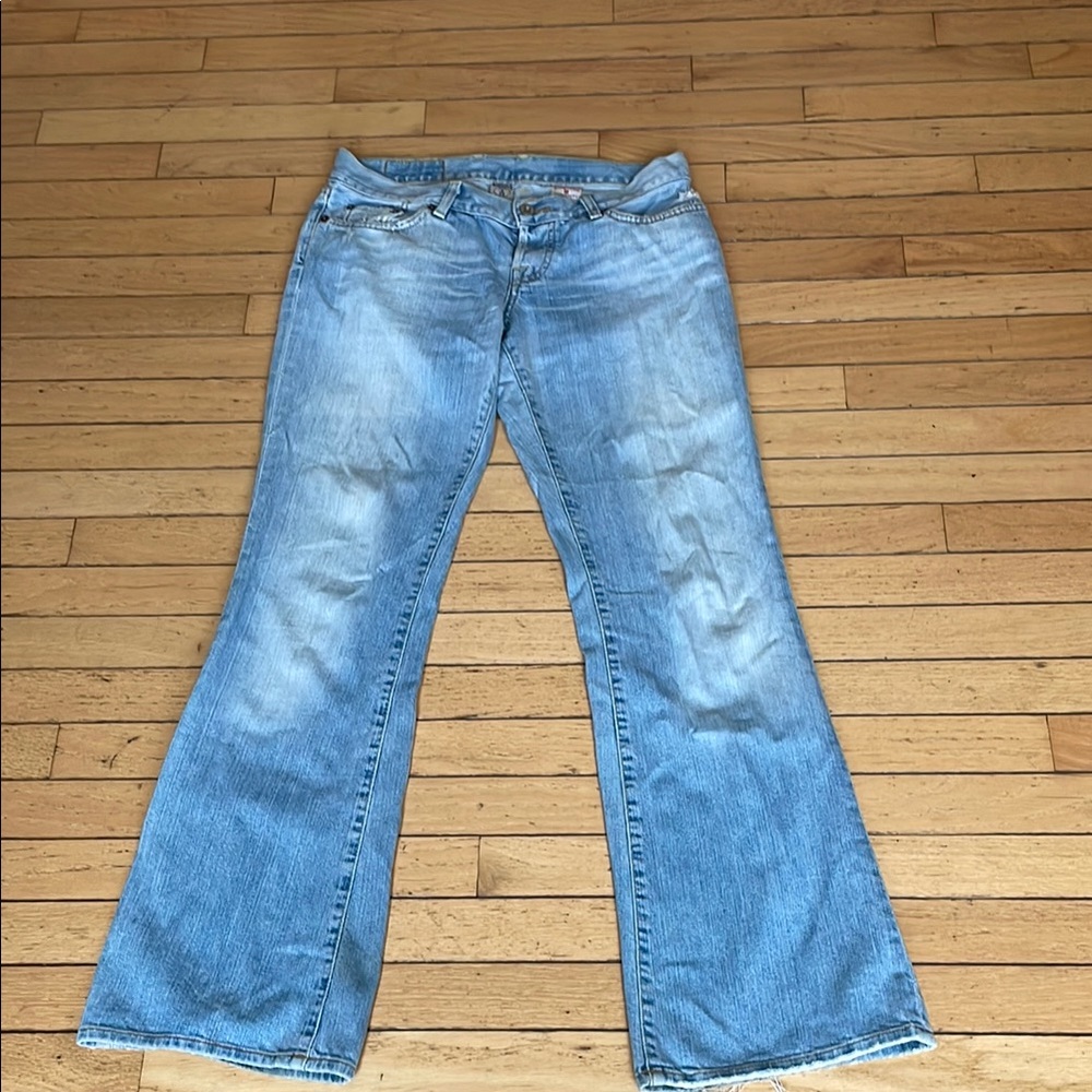 Lucky Brand Flare Blue Jeans with Distressed Details